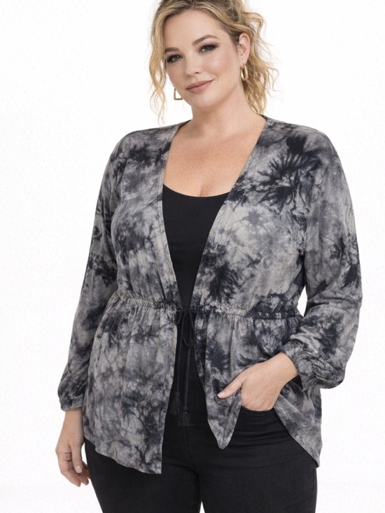 hey peach Sweaters - Hey Peach Lightweight Abstract Print Elastic Waist Long Sleeve Cardigan 5XL